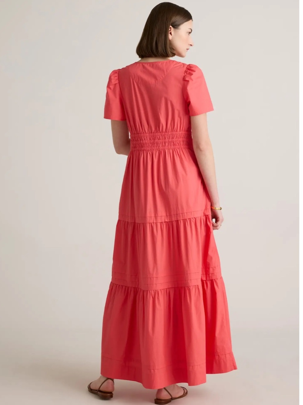 Quince 100% Organic Cotton Poplin Tiered M Maxi Dress Smocked Lightweight Coral - Picture 2 of 16